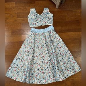 Embroidered two-piece blouse and lehenga skirt